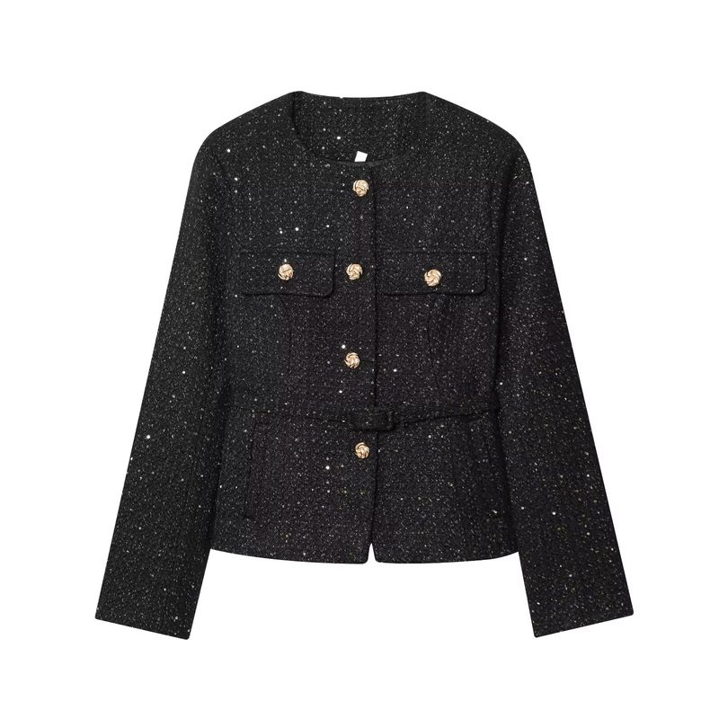 Araltay New Arrival Fashion Style Women's Clothing Fashion All-Match Casual Minimalist Long Sleeve with Belt Woolen Sequin Outwear