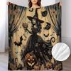 Custom Halloween Blanket Witch Pumpkin Black Cats Bats Design Personalized Name Fleece Throw All Season Soft Warm Bedding Home