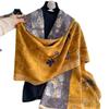 Scarf women's autumn and winter flower porcelain pattern warm thickened double-sided imitation cashmere air conditioner shawl mother scarf