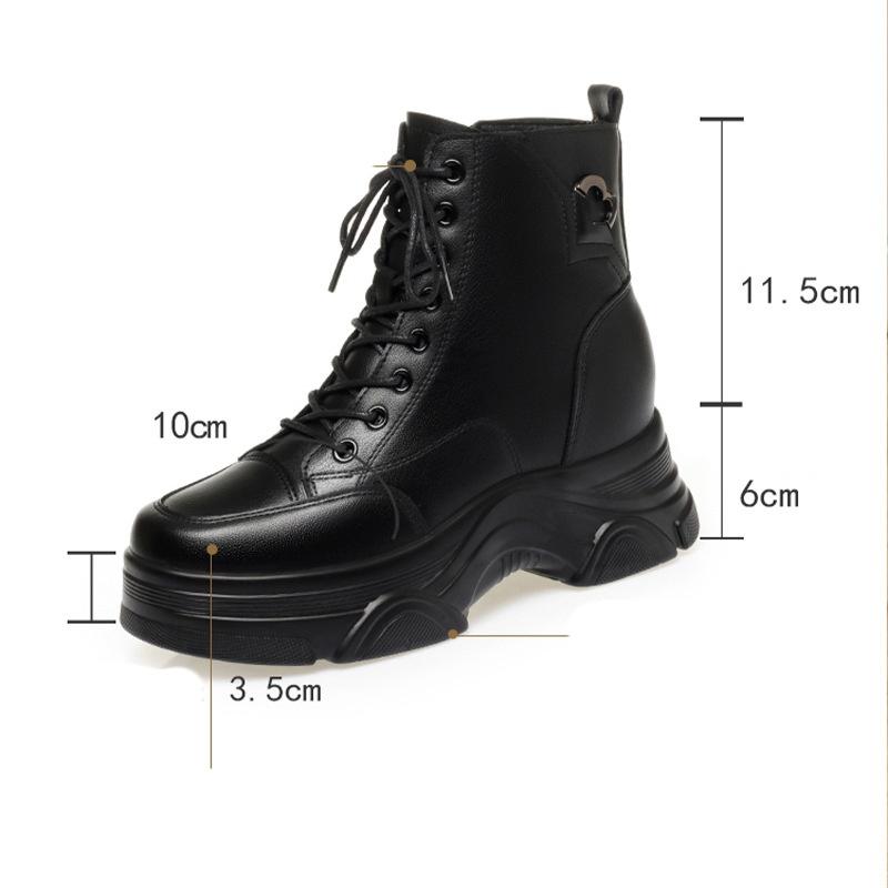 6cm Mode Comfortabele Dikke Zool Chunky Platform Schoenen Winter 2025 Zacht Leren Laarzen Dames Bont Enkellaarsjes Motorlaarzen