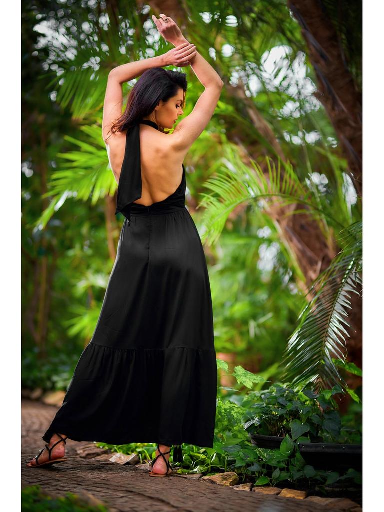 Black Viscose Maxi Dress with Open Back Size S