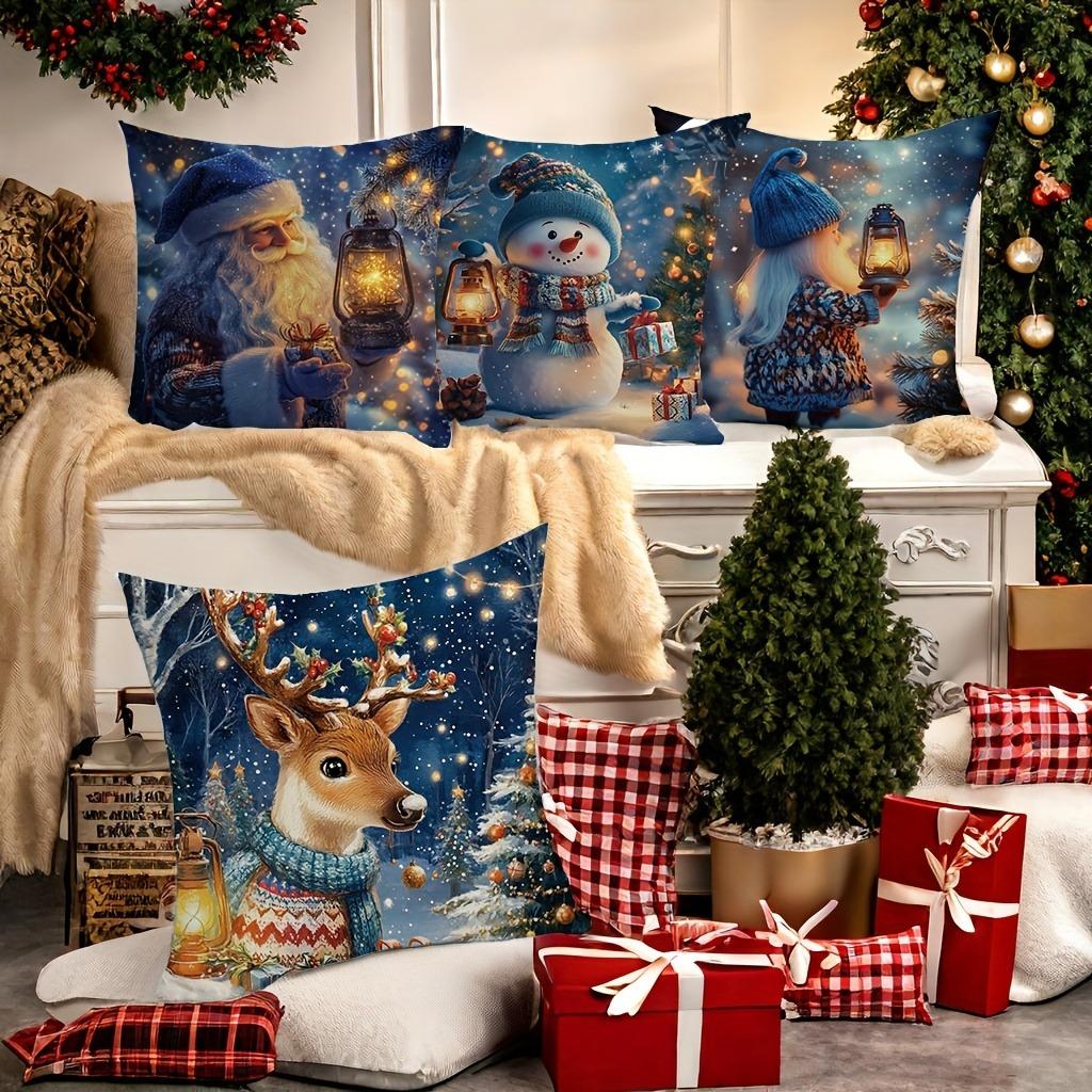 Christmas Pillowcases: Santa, Snowman, Elf, and Deer with Lanterns! Sofa room cushion cover home decoration new year gift
