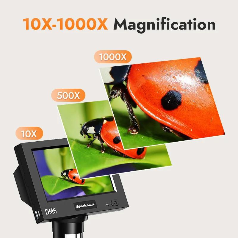 4.3 inch Digital Microscope 10X-1000X High Definition Microscope LCD Video Microscope 8 LEDs Soldering Observation Equipment