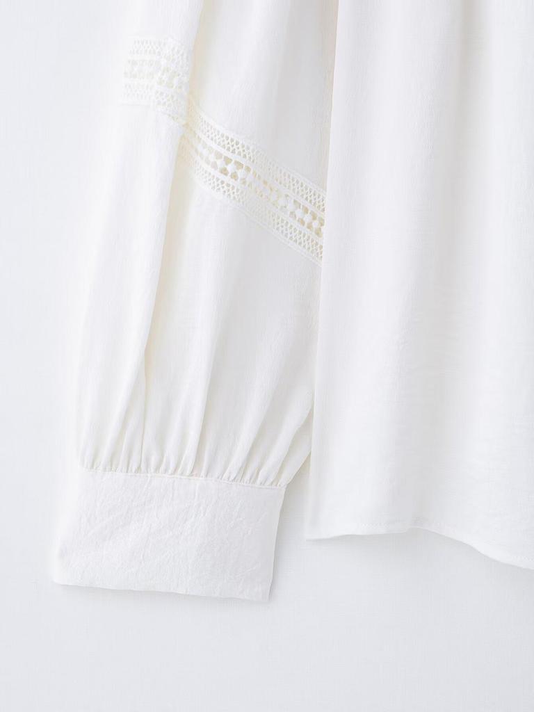 2025 Spring Women's European & American Style Lace Trim Straight Shirt