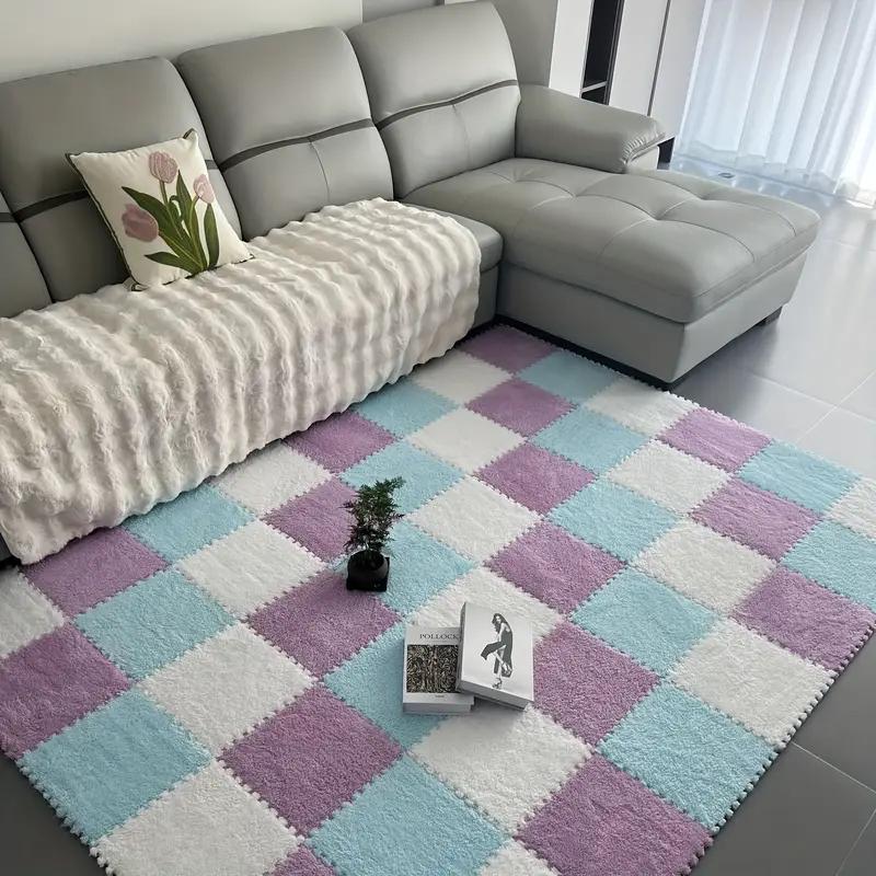 18 Pcs Plush Foam Interlocking Carpet Tiles,Soft Shaggy Fluffy Floor Area Rugs Colorful Floor Protective Mats for Home Kids Room