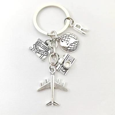 26 Letters Airplane Keychain Aircraft Pendant Keyring Earth Camera Charm Key Chain Best Friends Travel Jewelry Gifts