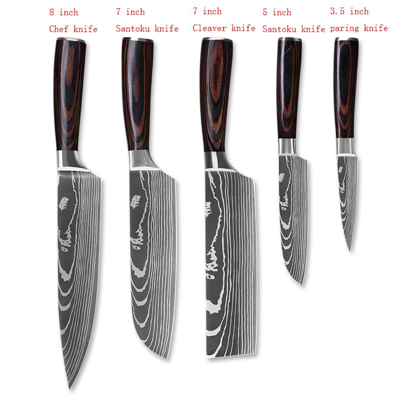 5Psc Stainless Steel Chef Knives Set Kitchen Knife Set Butcher Boning Knife Vegetable Knives Cutter