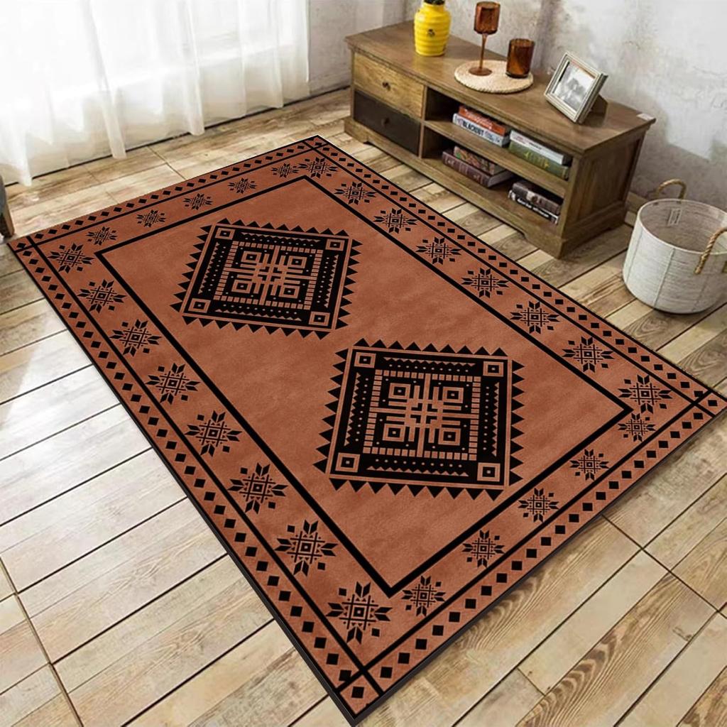 Südwestlicher Stammes-Bereichsteppich Azteken Rustikale Bereichsteppiche Nativer Geometrischer Teppich, Rutschfeste Innenboden-Teppiche für Schlafzimmer Wohnzimmer