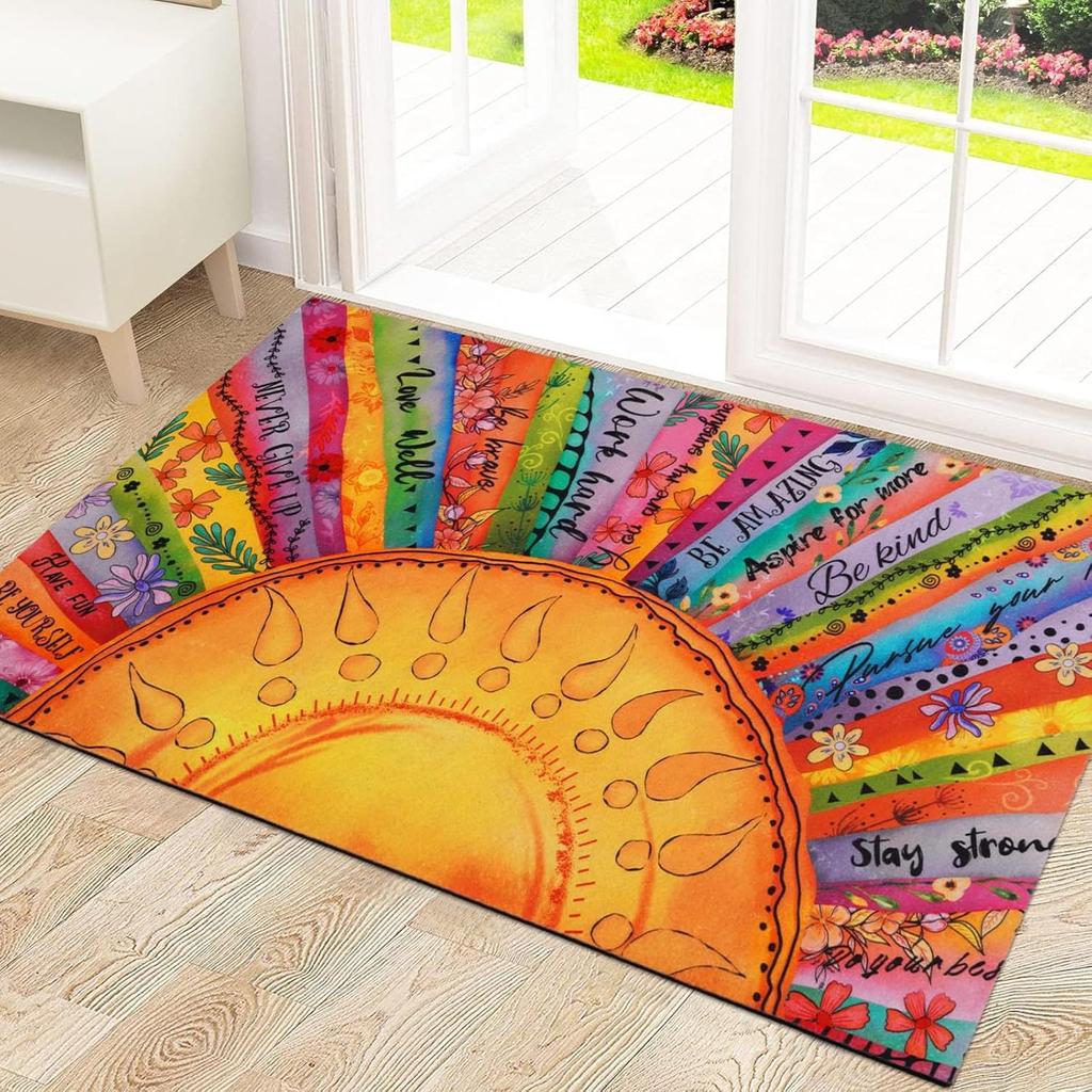 Summer Coastal Beach Welcome Door Mat Colorful Seashell Starfish Print Non-Slip Entryway Rug Tropical Ocean Home Decor Floor Mat