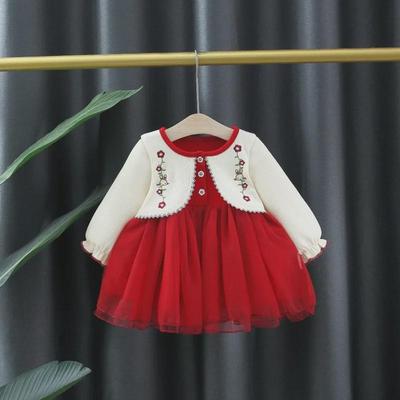 Spring & Autumn Long-Sleeve Mesh Skirt Dress - Western Style for Baby Girls