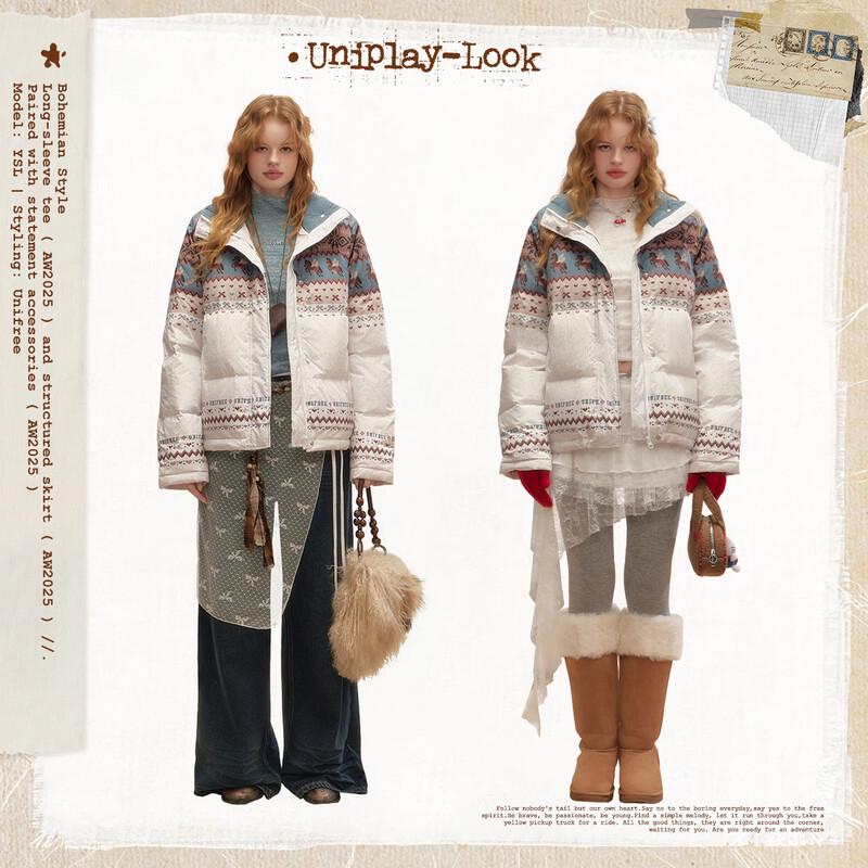 UNIFREE Women's Fair Isle Down Puffer Jacket