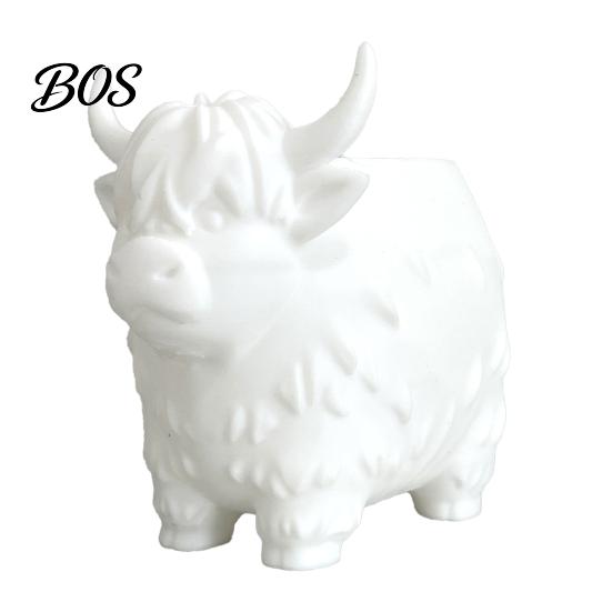 Nordic Style Flower Pot Highland Cow Planter, Large Diameter Pot, 3D Yak Log Cabin Decor Planter Shape PLA Desktop Home белый