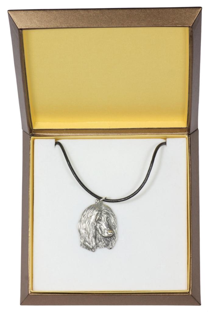

Afghan Hound, Tazi II - Dog necklace in gift box, silver-plated locket for dog fan, striking pendant by Art-Dog brand срібний