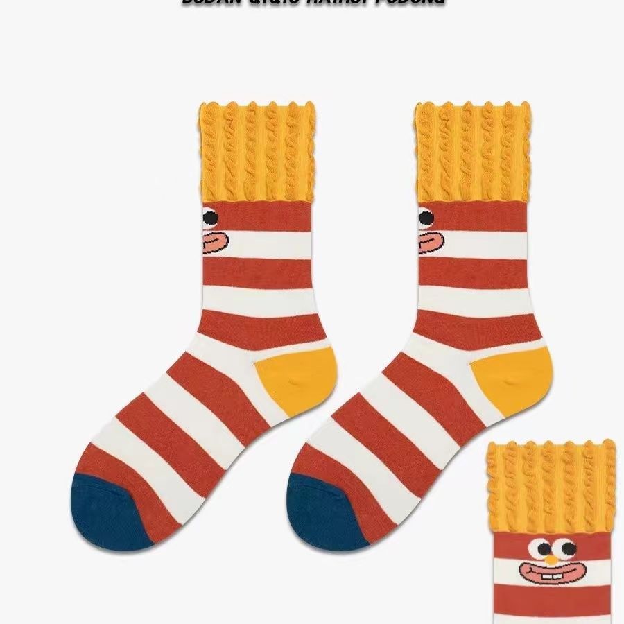 Pommes-Socken für Mädchen im Winter, lustige und niedliche Cartoon-Graffiti-Socken
