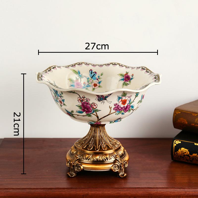 Floral Pattern Fruit Bowl Storage Trays Dessert Plate High Footed Fruits Plate Living Room Coffee Table Household Fruit Tray