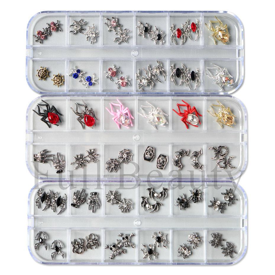 New nail art accessories Halloween dark gem spider skull ghost hand metal alloy nail accessories