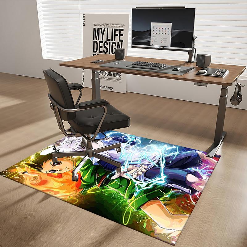 1pc Hunter X Hunter Killua and Gon Anime Chair Mat - Office Desk Carpet with Electric and Fire Design, Suitable for Home Decor, Gaming Room, Seasonal