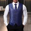 Men's Blue Paisley Jacquard Waistcoat V-Neck Single Breasted Formal Suit Vest for Wedding/Prom