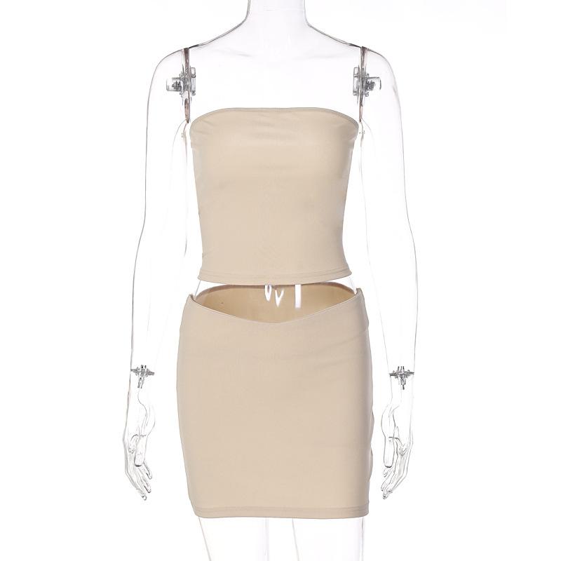 GMXIA Women's Summer Spring Sleeveless One Shoulder Fashion Casual Line Top Chest Slim Short Women Skirts