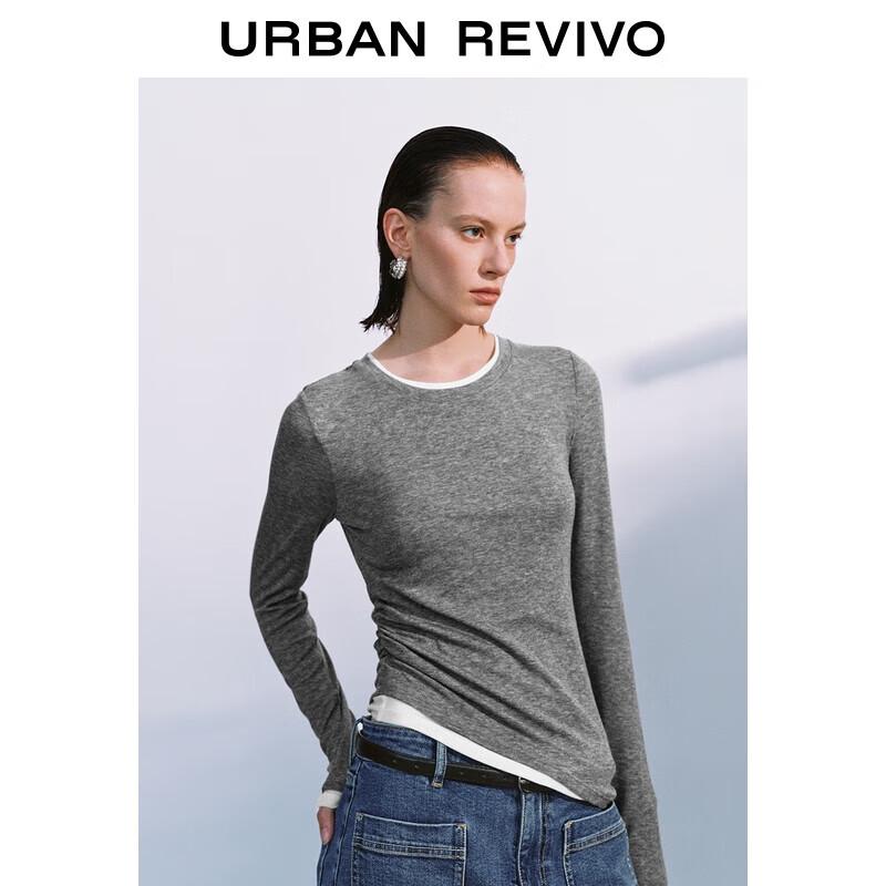 UR Women s Irregular Hem Fake Two-Piece Long Sleeve T-Shirt M