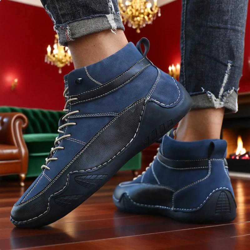 

Мужские ботинки высокой моды, противоскользящие, с модным узором, походные ботинки, синие ботинки на толстой подошве, спортивная обувь, новые осенне-зимние ботинки 39