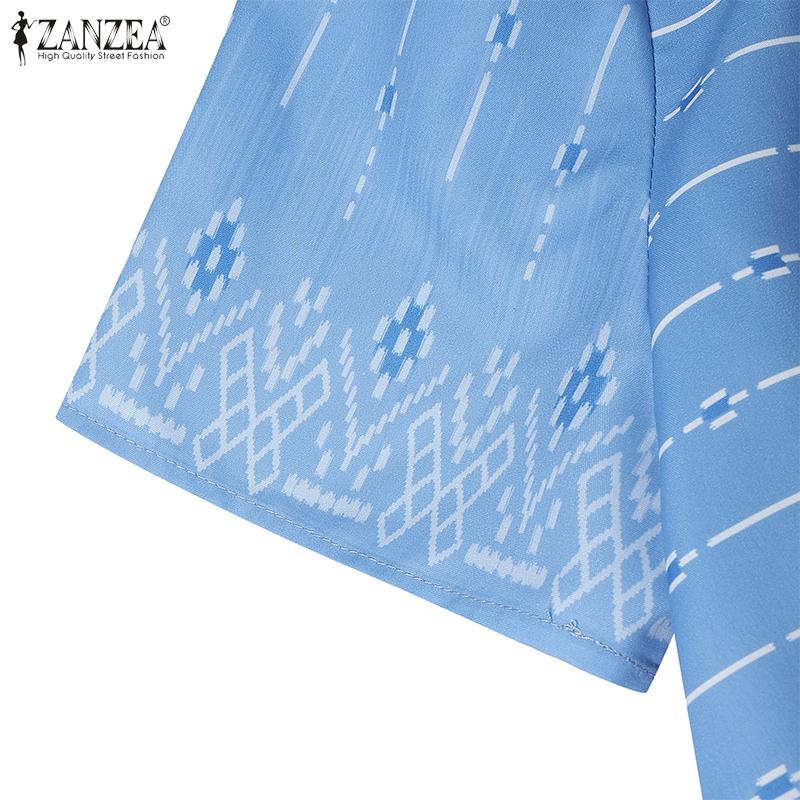 ZANZEA Women Casual Round Neck Short Sleeve Print Summer Dress
