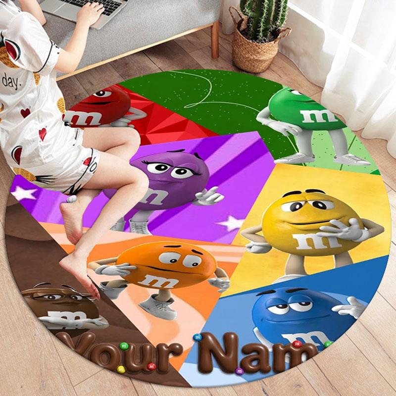 M&M's Custom Name Round Area Rug,Carpet Rug for Living Room Bedroom Sofa Playroom Decor,Non-slip Floor Mat