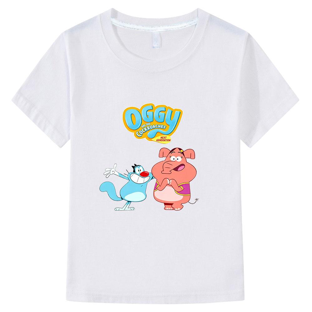 100% Cotton Oggy and The Cockroaches Children's T-Shirt Cartoon Print Vintage Tees Cute Kids Casual O-Neck Short Sleeve Summer