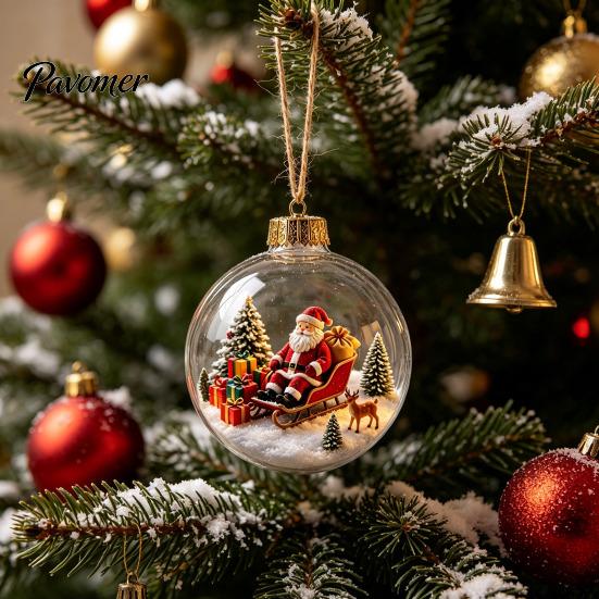 Winter Holiday Home Decor Light Up Christmas Scene Ball Ornament with Warm LED Glowing Story for Reusable Hanging Ornaments Tree and Festive