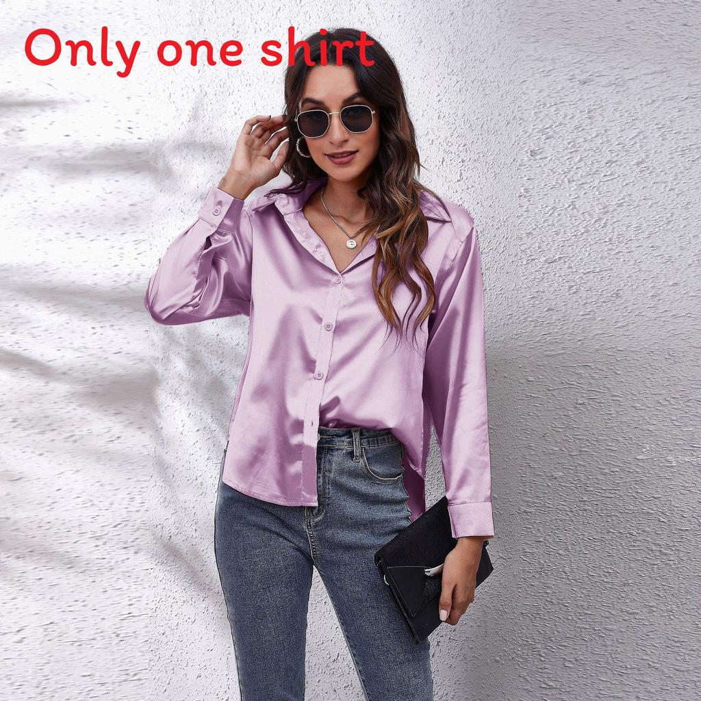 Satijnen Blouse Voor Dames Met Lange Mouwen En Knoopsluiting Voor Kantoor