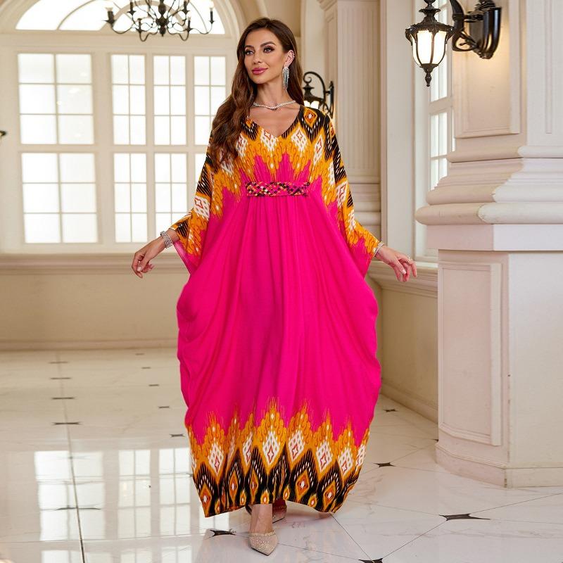 Vestidos casuales holgados con escote en V y manga larga con estampado geométrico de moda para mujer primavera otoño