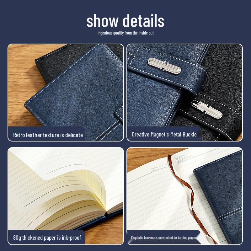 Exquisite Leather-Covered Notebook Set with Buckle - Customizable Student Diary