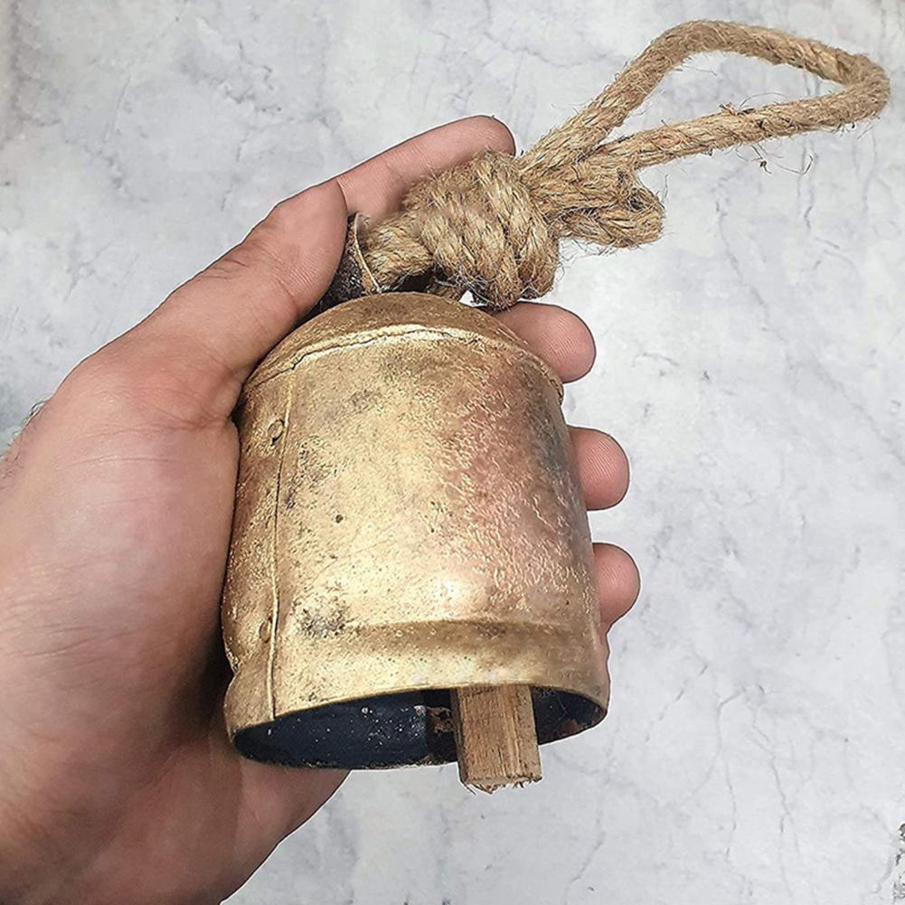 Retro Style Copper Cow Bell Hanging Lanyard Wind Chimes Handmade Shabby Country Vintage Brass Cow Bells Ornament