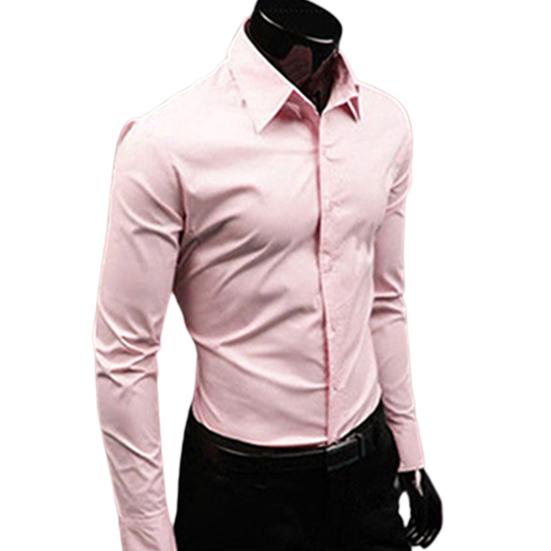 Herrenmode Lässig Einfarbig Bonbonfarbe Langarm Slim Fit Kleidhemd Top