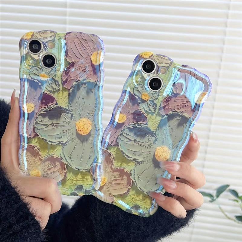 Retro Oil Painting Blu -Ray Flowers Shockproof Phone Case For Iphone 13 12 13pro 14pro 13 Pro Max Silicone Cover Iphone 14 Fundas