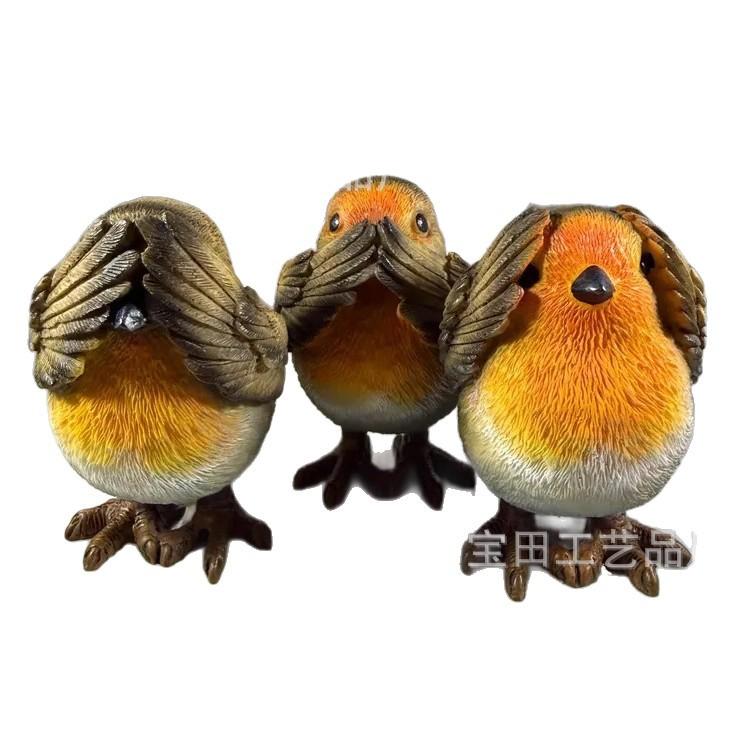 New resin statue ornament, cute and creative decoration, don't listen, don't look, don't say bird desktop decoration ornament