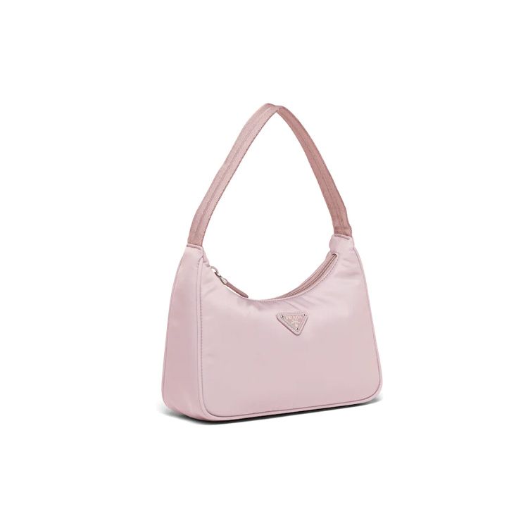 Prada Re-Edition Triangle Logo Solid Color Fabric Underarm Tote Shoulder Bag Women Bags Pink 1NE515_RDH0_F0E18