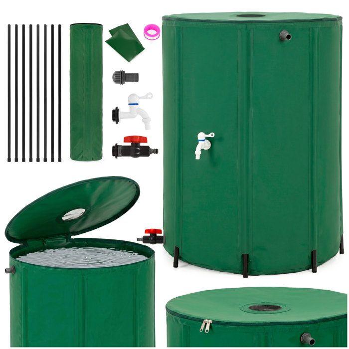 Springos® Réservoir pliable – tonneau de récupération d'eau de pluie 500L avec embout de gouttière et robinets