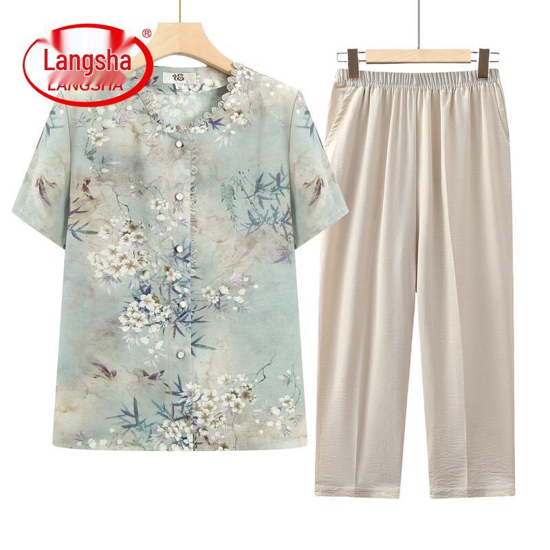 LangSha Women s Floral Short Sleeve Summer Shirt 4XL