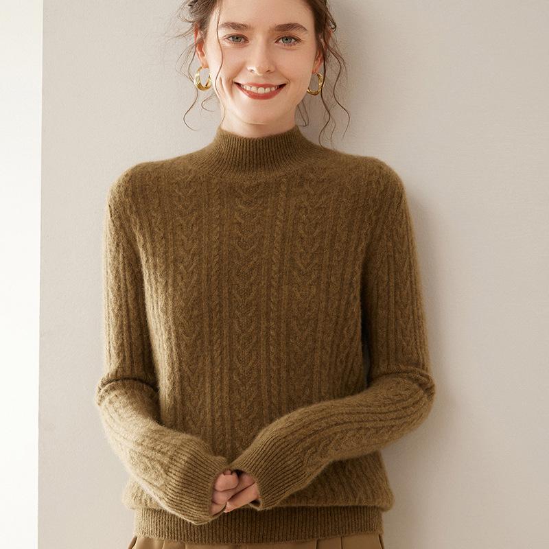Women's Cashmere Blend Loose Long Sleeve Knit Pullover Sweater - Slimming and Versatile for Autumn/Winter.