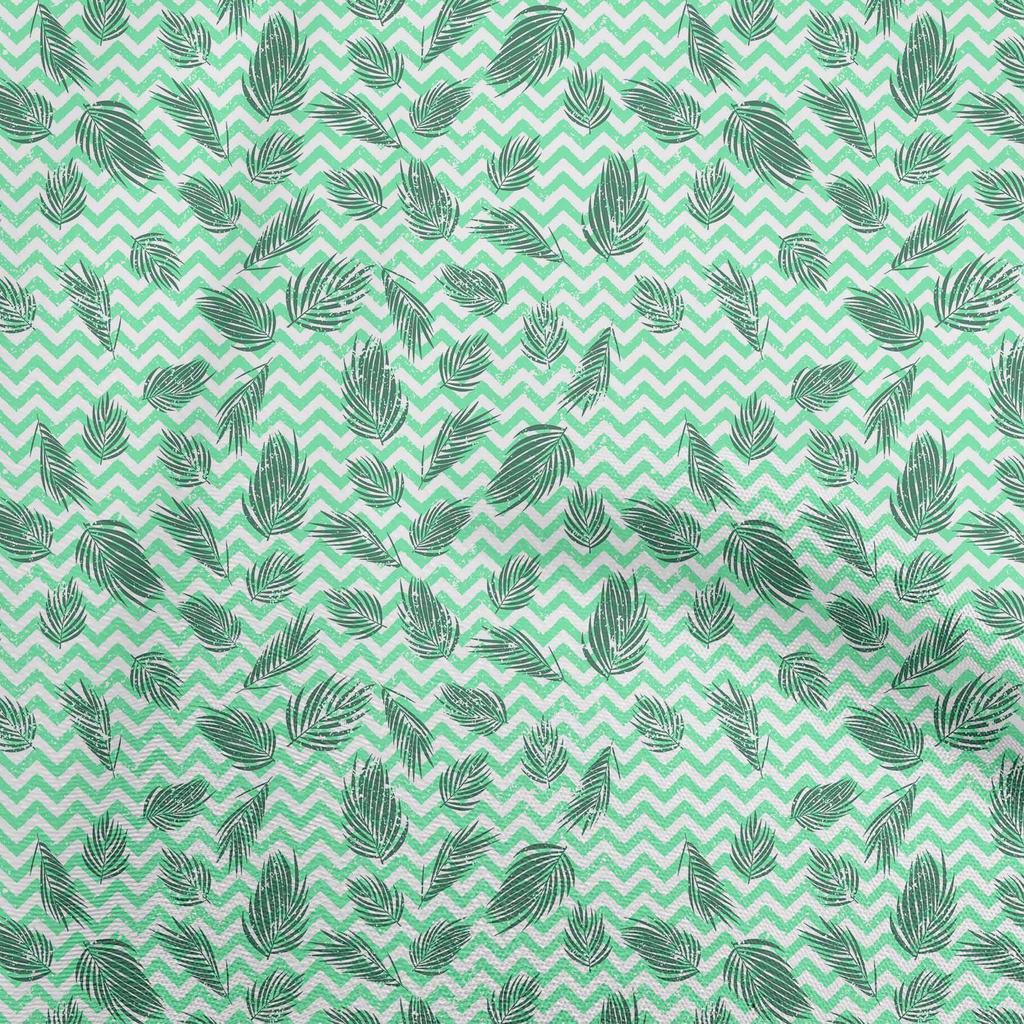 oneOone Cotton Flex Medium Blue Fabric Leaf With Chevron Dress Material Fabric Print Fabric By The Yard 40 Inch