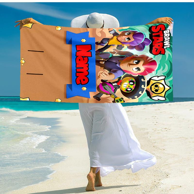 Personalized Customized Proof Beach Towel with Brawl Stars Pattern - Soft, Absorbent, Quick-drying, Perfect Swimming, Camping&bathing