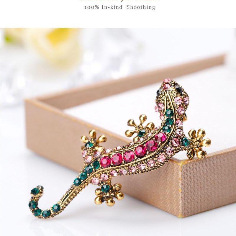 Korean Rhinestone Lizard Pin Brooch, Animal Corsage Jewelry for Clothing
