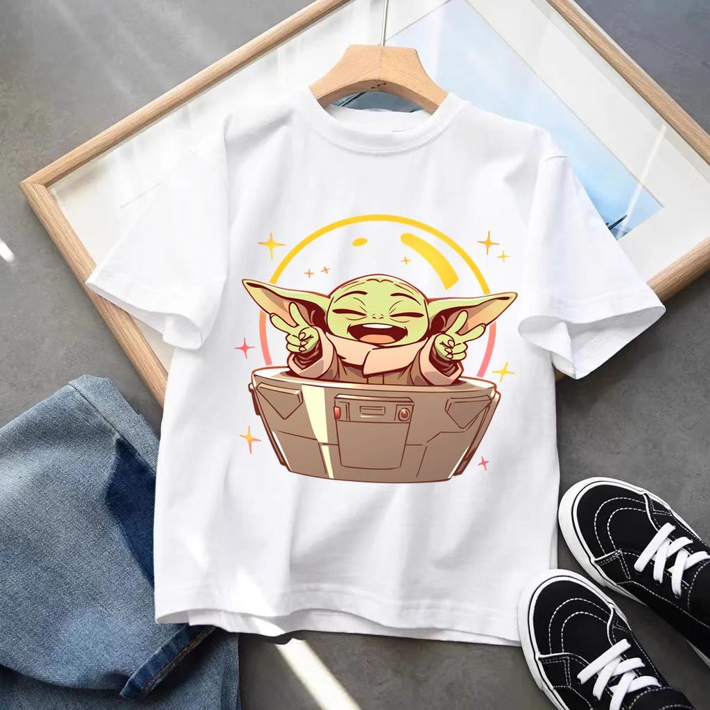 Hot Sale Star Wars Baby Yoda Graphic Kids Short Sleeve T Shirt Premium Breathable All Match Tee Toddler Boys Girls Summer Trendy