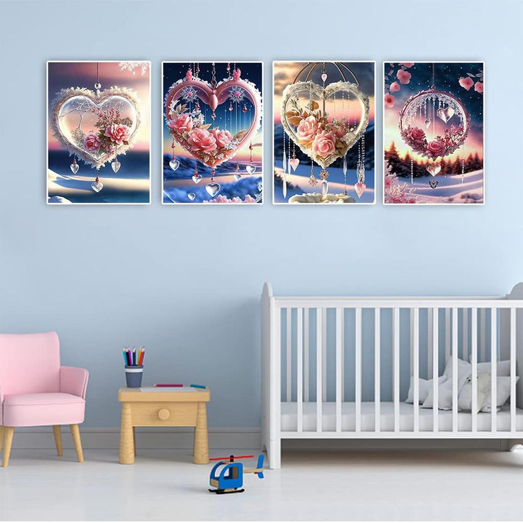 JISHSHAY Diamond Art Set of Diamond Art for Advanced 5D Diamond Art Heart Popular Bead Pink Diamond Art 5D Diamond Art Craft Artwork for Wall Decor 4,