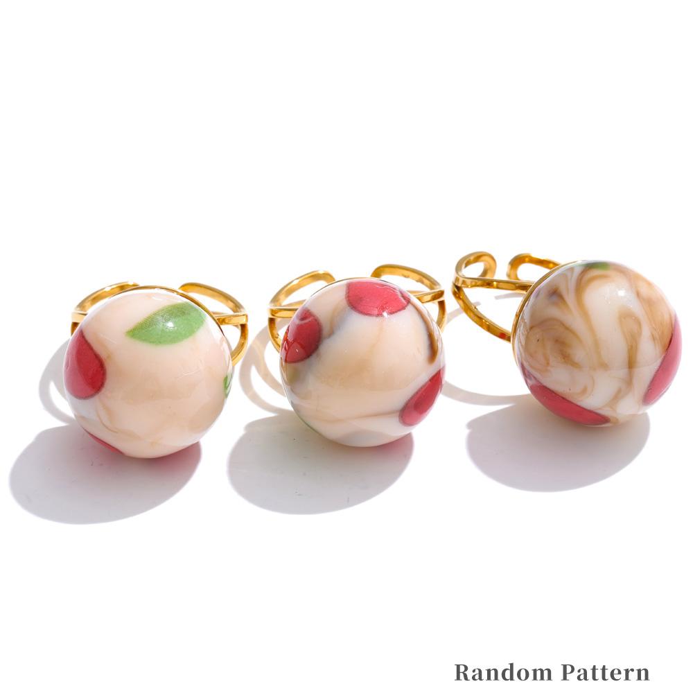 

Yhpup Arrivals Candy Enamel Round Strawberry Pineapple Cherry Open Ring Adjustable Stainless Steel Exquisite Fashion Jewelry resizable
