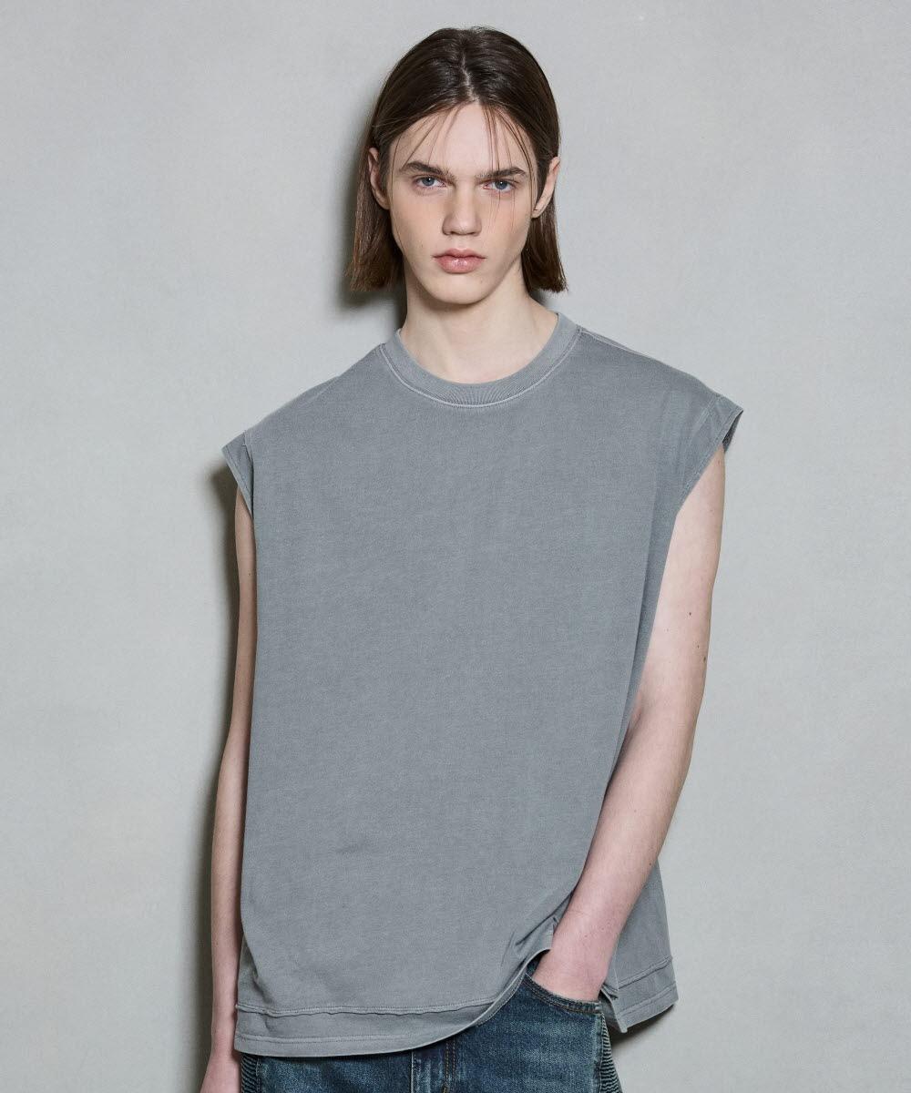 Burkeru 16-Count Single Oversized Vintage Artwork Sleeveless T-Shirt Gray Gray_M