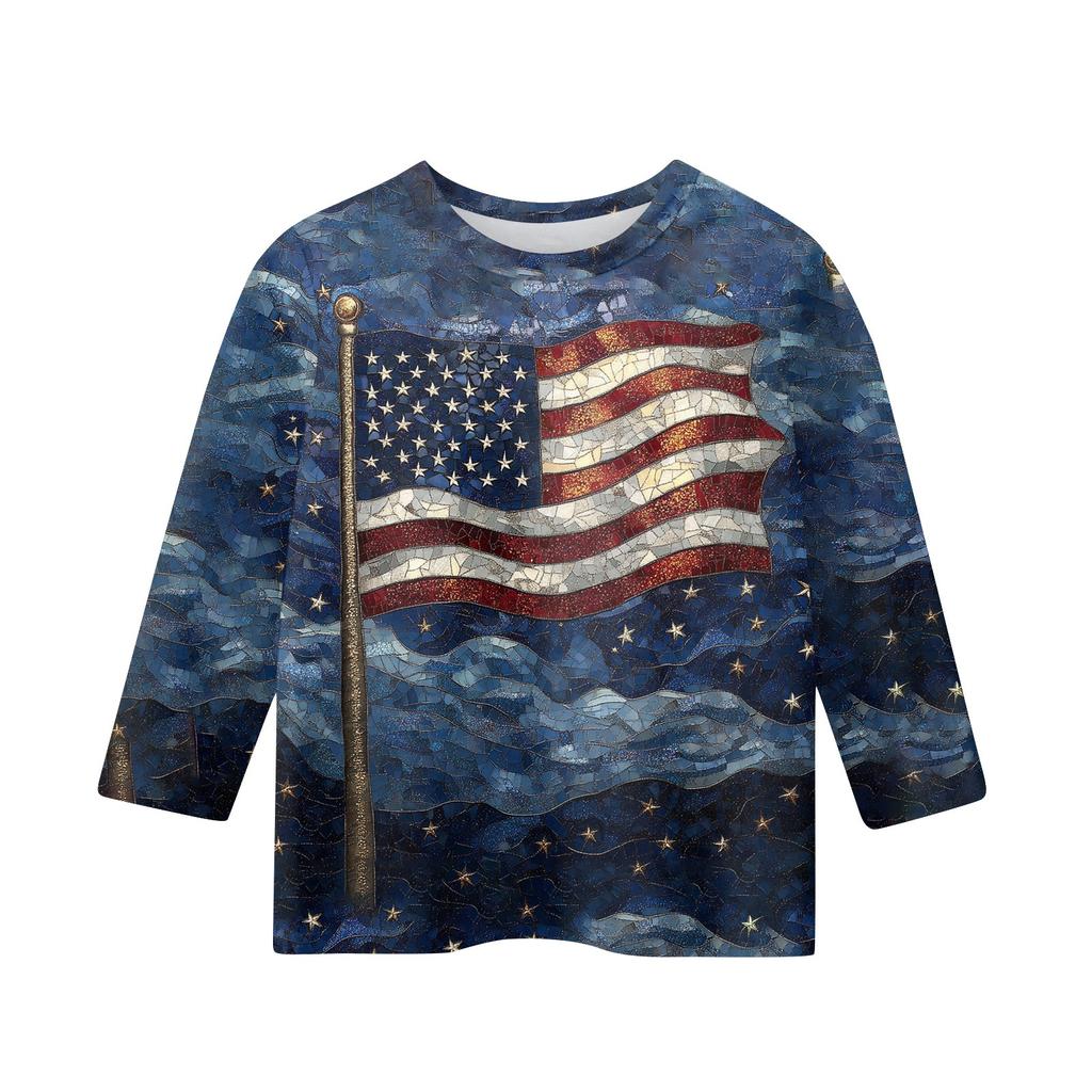Children's Fashion Printed Round Neck Three-quarter Sleeve Top Casual T-shirt