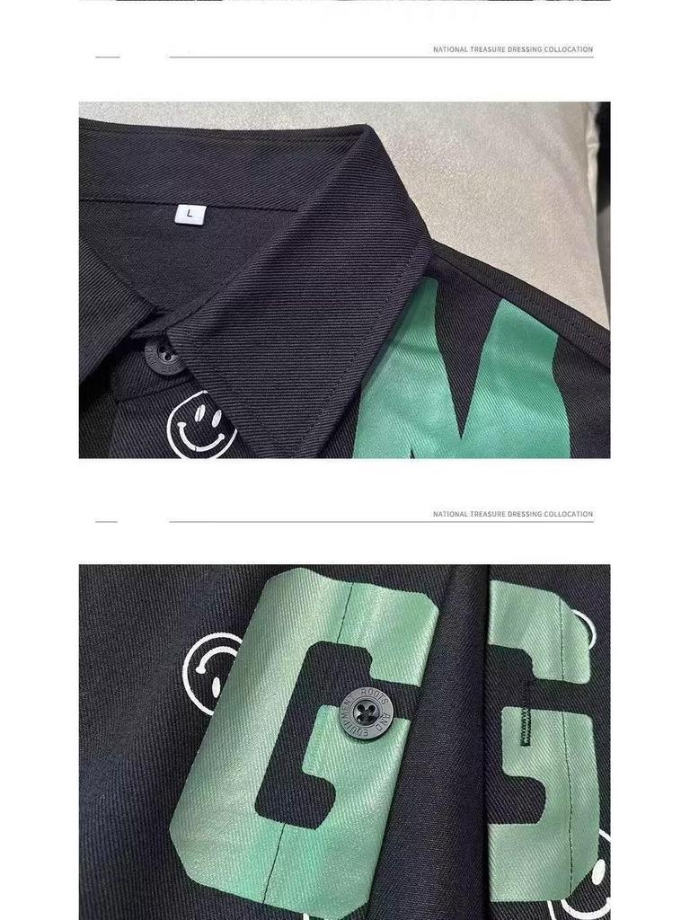 Unisex Long-Sleeve Letter Print Shirt - Trendy, Loose-Fit Spring & Autumn Korean Style