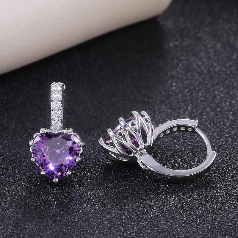 Silver Multi Color Heart CZ Hoop Earrings Halo Pave Crystal Leverback Heart Drop Earrings Women Multicolor Love Jewelry